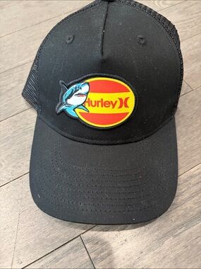 Hurley Black Mesh Cap with Red and Yellow Shark Patch